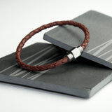 Personalised Men's Woven Leather Bracelet in Burnt Sienna