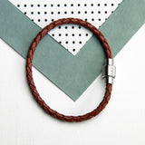 Personalised Men's Woven Leather Bracelet in Burnt Sienna