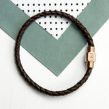 Personalised Men's Woven Leather Bracelet With Gold Clasp