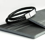 Personalised Men's Dual Leather Woven Bracelet In Black