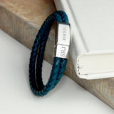 Personalised Men's Dual Leather Woven Bracelet in Teal