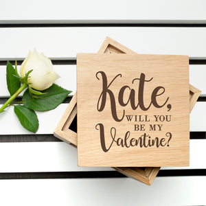 Personalised Be My Valentine Oak Photo Cube