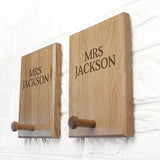 Personalised Couple Solid Oak Peg Hooks Mrs and Mrs