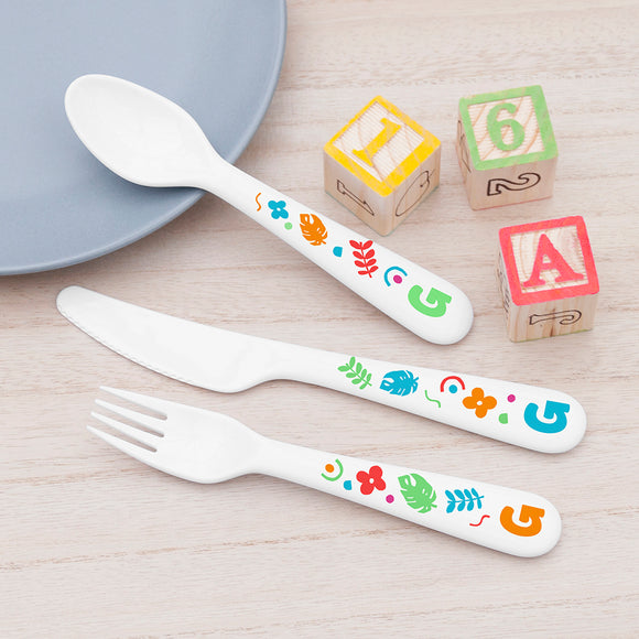 Personalised Kids Colourful Shapes Cutlery Set - Plastic