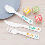 Personalised Plastic 3 Piece Cutlery Set for Kids with Dinosaur design