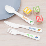Personalised Kids Plastic Cutlery Set with Elephant Design