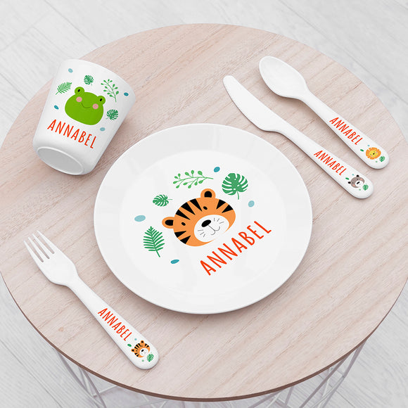 Personalised Kids Jungle Animal Plastic Dining Set
