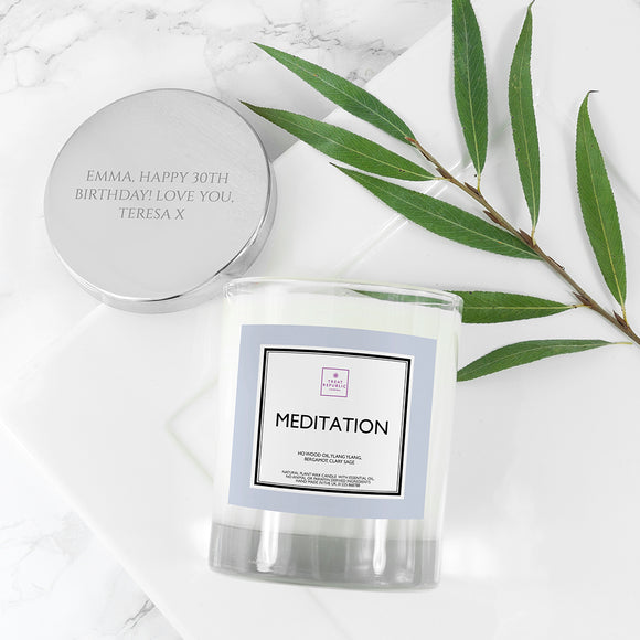 Personalised Meditation Soy Candle with Silver Lid