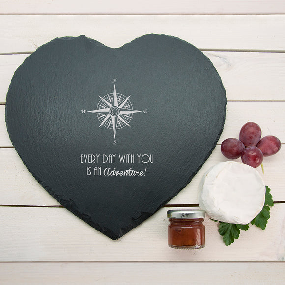 Romantic Compass Heart Slate Cheese Board