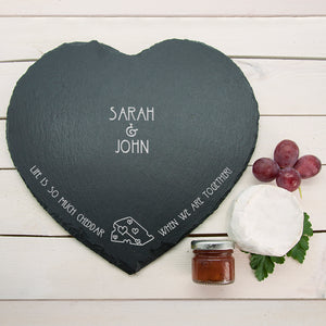 Romantic Pun "Life is So Much Cheddar" Heart Slate Cheese Board